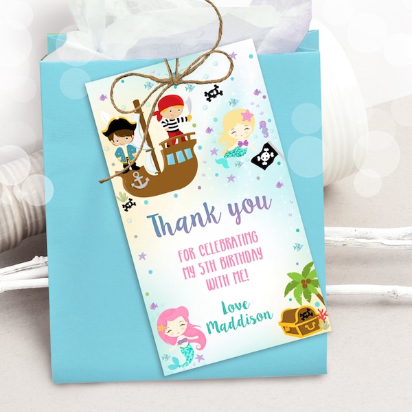 MERMAID PIRATE FAVOR tag Editable Pirate Mermaid Favor Tags Printable Mermaid Pirate Favor Tags Mermaid Pirate Gift tags Download Thank you