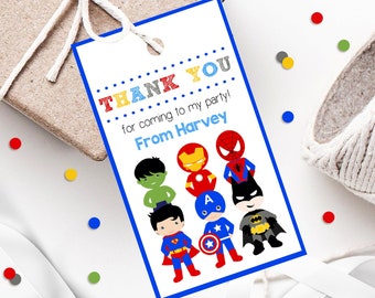 Editable Superhero Favor Tag: Printable Thank You Tags (DIY Digital)