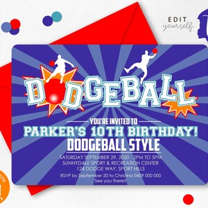 DODGEBALL INVITATION Instant Download Corjl Dodgeball Party Dodgeball Printable Dodgeball BIRTHDAY Invitation Kickball invitation Editable image 2