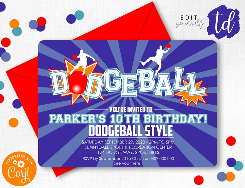 DODGEBALL INVITATION Instant Download Corjl Dodgeball Party Dodgeball Printable Dodgeball BIRTHDAY Invitation Kickball invitation Editable image 2