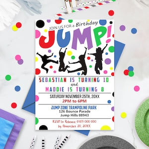 GESCHWISTER JUMP PARTY Einladung Gemeinsamer Geburtstag Sprung Einladungen Sofortiger Download Sprung Einladung Lets Jump Einladung Trampolin Party Corjl