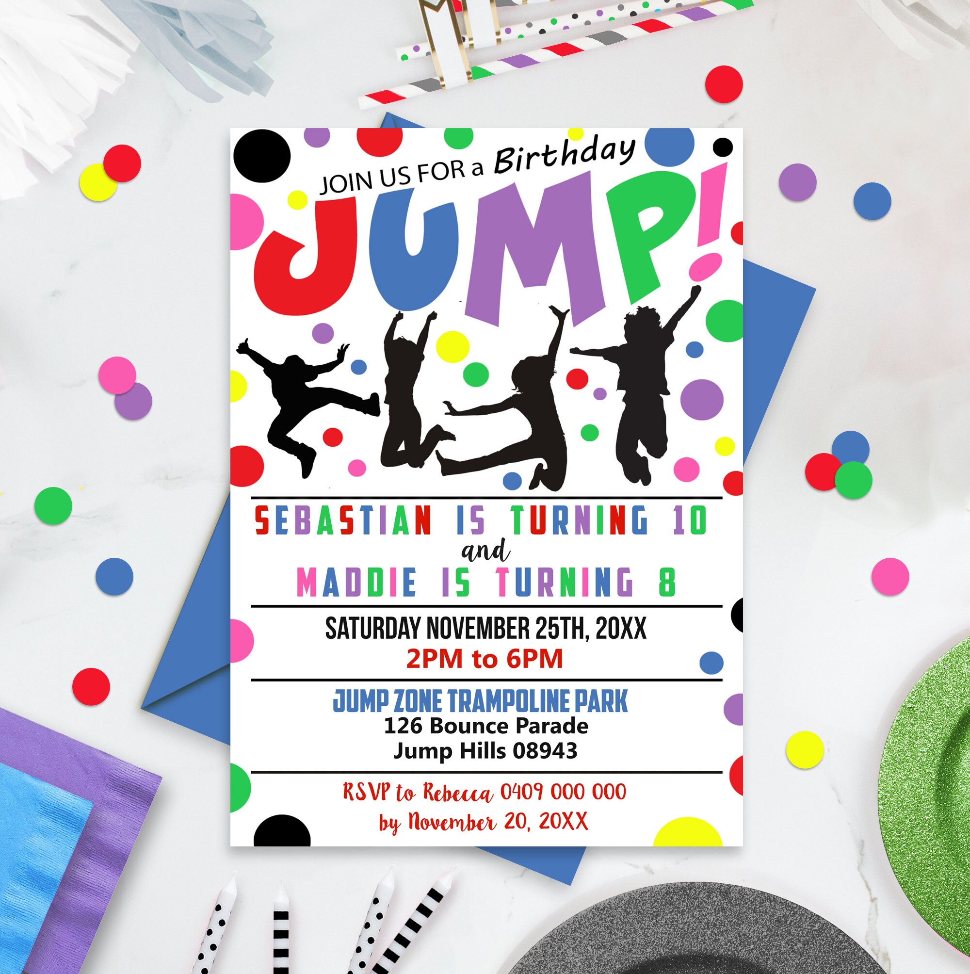 SIBLING JUMP PARTY Invitation Joint Birthday Jump Invitations