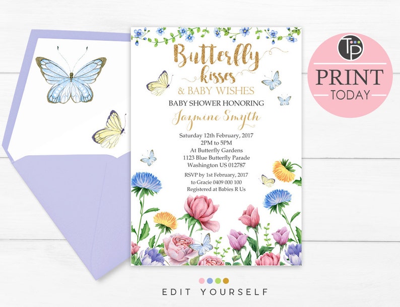 BUTTERFLY Baby Shower Invitation Instant Download Butterfly Etsy