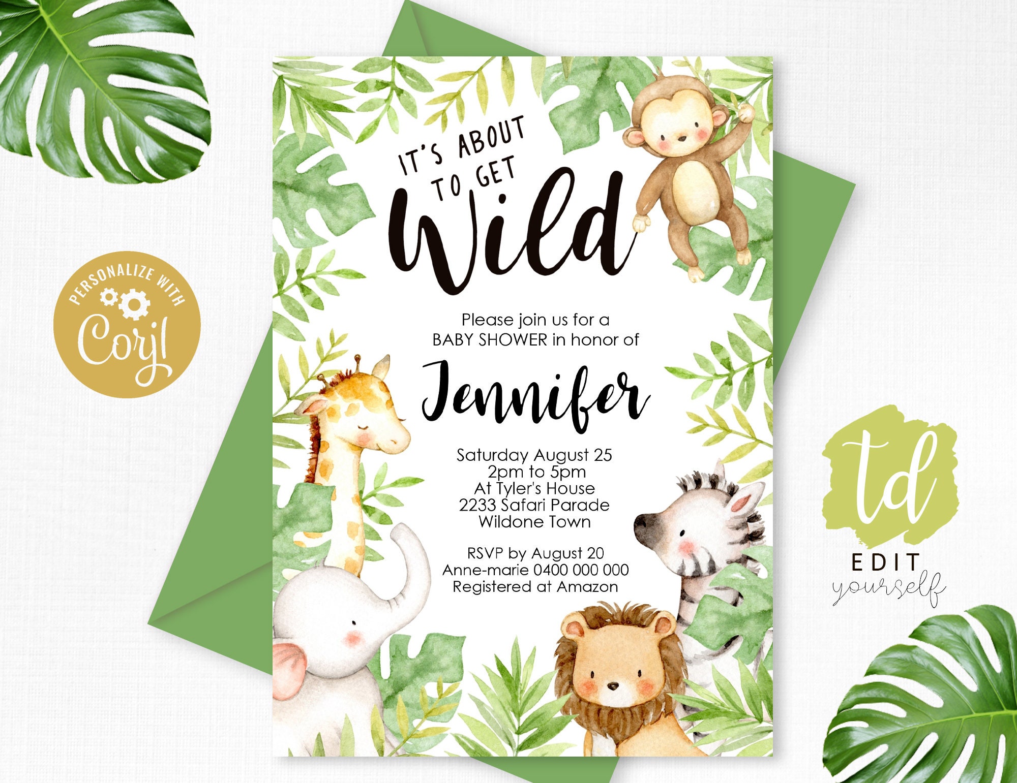 JUNGLE BABY SHOWER Invitation Instant Download Jungle Baby Etsy Australia