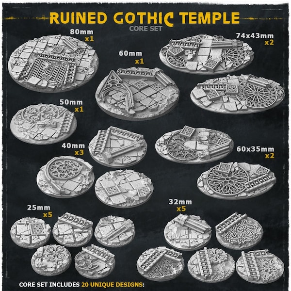 Ruined Gothic Temple - Wargames Bases and Toppers - Miniature Bases