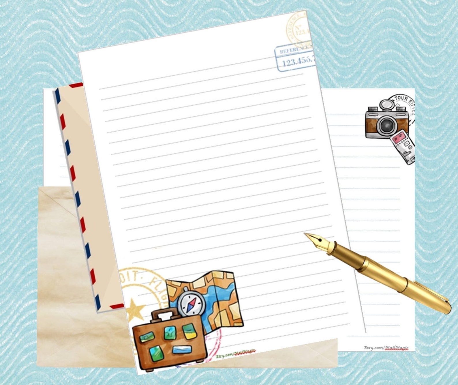 Bright Travel printable papers A5 and A4 blank and lined | Etsy
