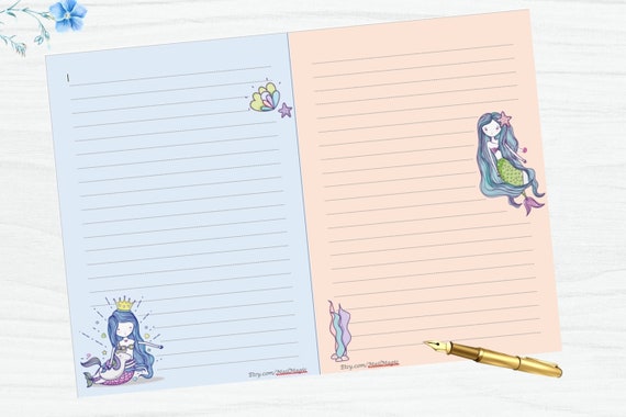 magic mermaid and unicorn printable writing paper a5 lined etsy