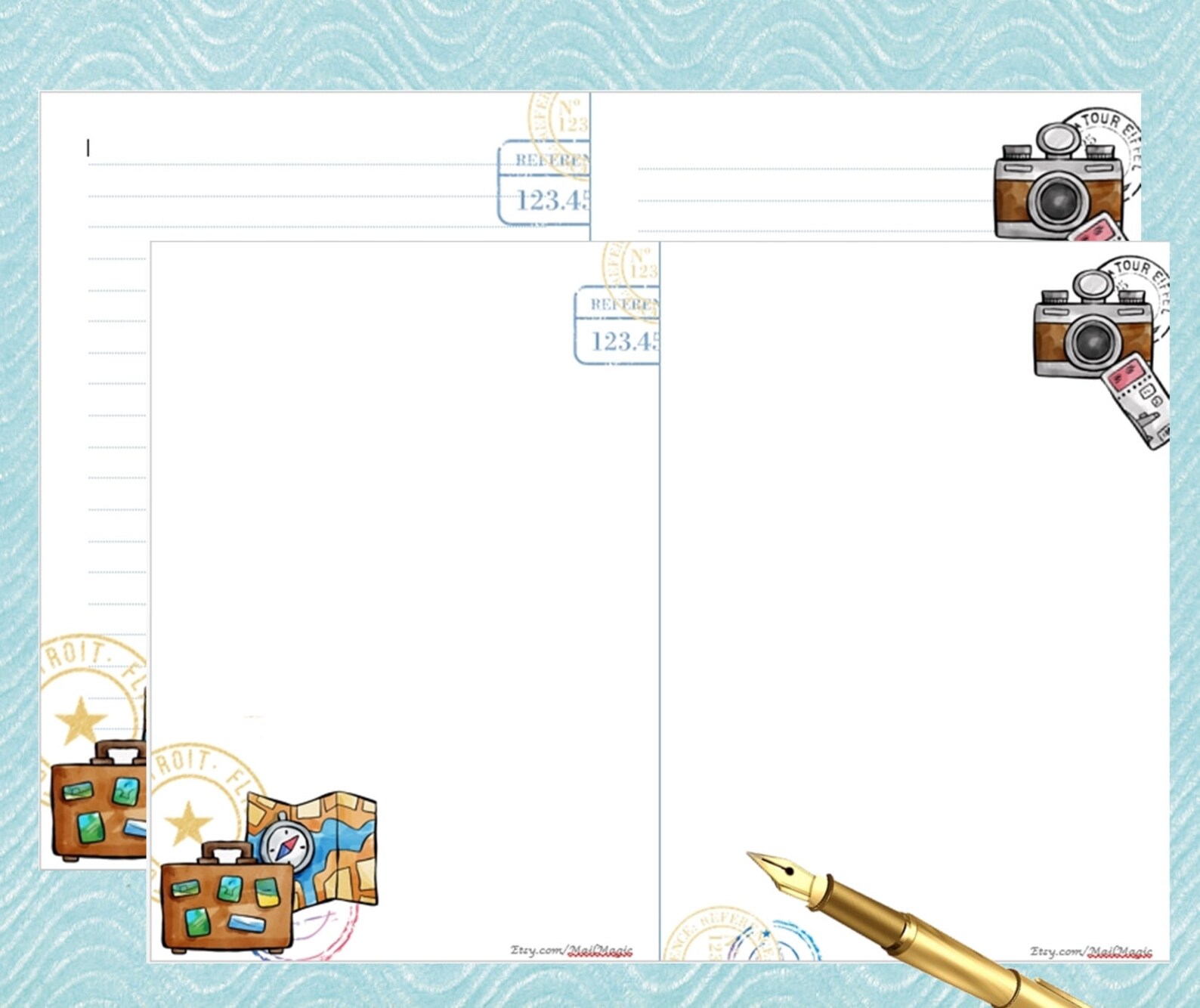 Bright Travel printable papers A5 and A4 blank and lined | Etsy