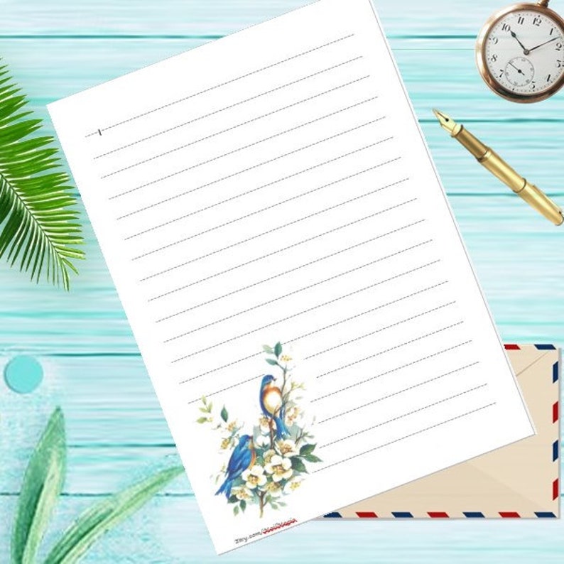printable letter writing paper blue birds a4 and a5 ruled