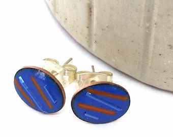 Enamel Copper Oval Stud Earrings