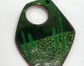 Green Pendant, Enamelled Copper - Gift for her, Gift for him, necklace