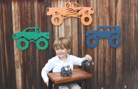 Monster Truck Wall Decorations Truck Themed Nursery Wooden Etsy