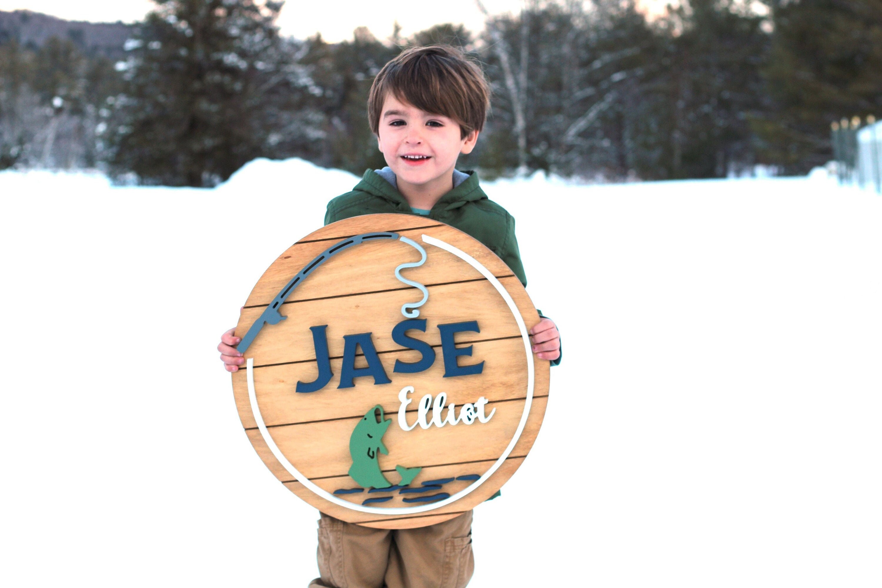 Fishing themed Nursery Sign- Fish wooden Name Sign - Ocean Wooden Cir…