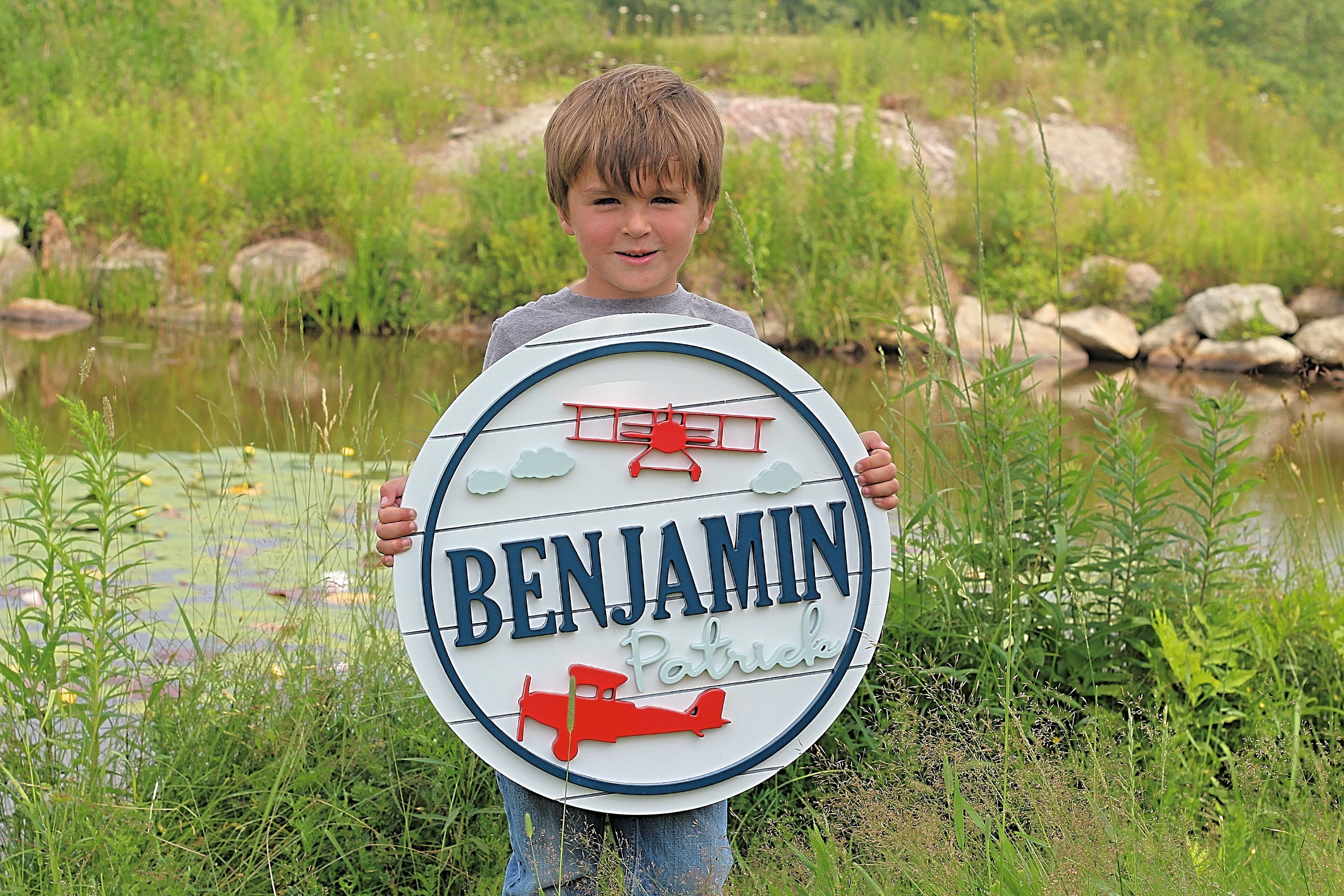 Airplane themed Nursery Sign-Airplane wooden Name Sign -Wooden Circle…