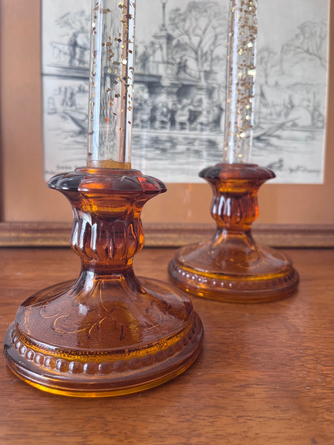 Vintage Amber Candlesticks Vintage Glass Candlesticks Etsy