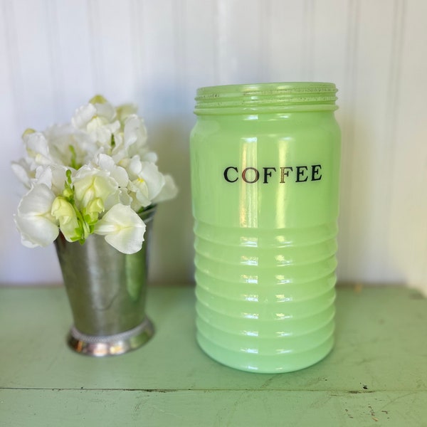 jadeite Jeanette coffee canister, Jeannette beehive canister, jadeite