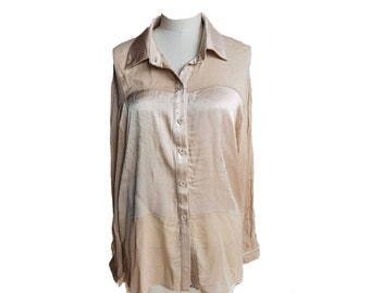 Women's vintage silk blouse beige satin flimsy flow M size