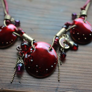 Hand made red colour enamels Metal choker vintage jewelry 40cm rococo style
