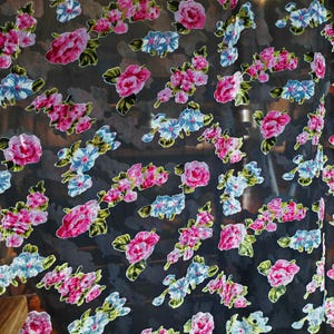 Silk burnt-out velvet translucent vintage black floral natural fabric by yard