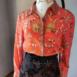 Classic grenadine pattern prints 100% silk crepe de chine blouse shirt