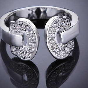 925 Horseshoes Rhinestones Adjustable ring, Knuckle Ring, Open Ring