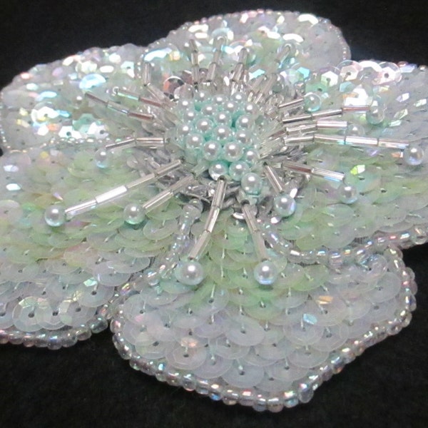 Mint Green Pastel Sequins Flower Embroidery Designs Applique , Bridal Accessories,Bridal, Bridal Veil, Free shipping