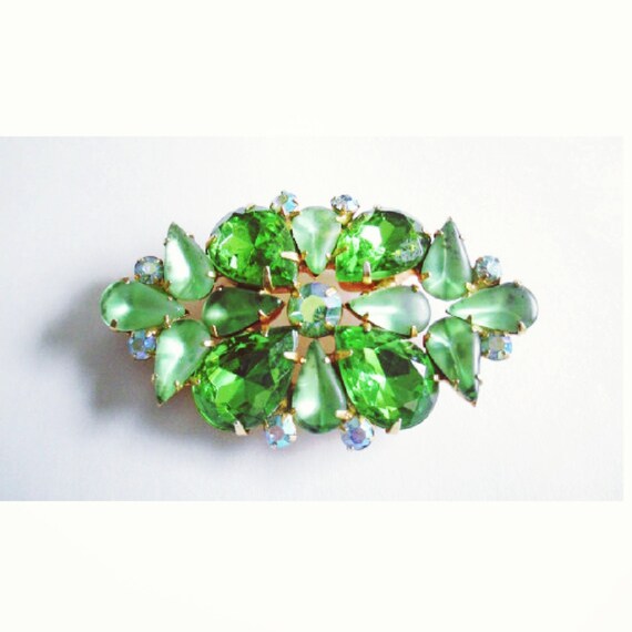 Juliana D&E AB Green Rhinestone Brooch, , Designe… - image 1