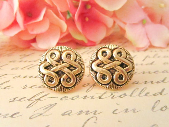 Vintage Button Earrings, Tribal Earrings, Studs, Clip On,large