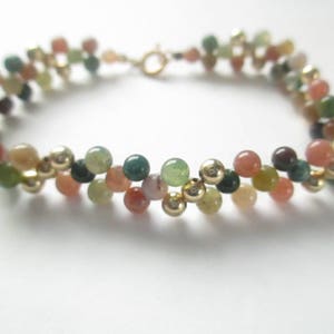 Gold Filled Genuine Mixed Stone Bracelet, Vintage Bracelet, Gemstone Bracelet