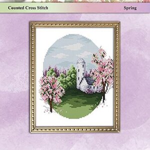 Seasonal Landscapes Counted Cross Stitch Series Designed by Pam Kellogg Published by Kitty & Me Designs--Buy Individually or as Set of 4