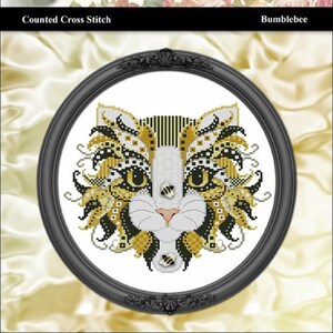 Colorful Cats Bumblebee Counted Cross Stitch Pattern by Designer Pam  Kellogg Published  by Kitty & Me: Honey Bee Colored Cat