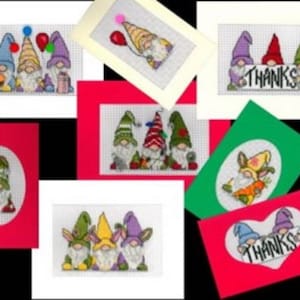 Gnome Cards Counted Cross Stitch Patterns Designed by Jo Gatenby Published by X's & Oh's: Birthday Gnomes, Thanks Gnomes, Christmas