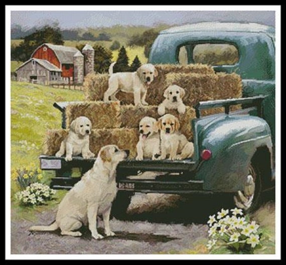 Artecy Cross Stitch Designs Green Truck Pupsbrand New Dogs Etsy