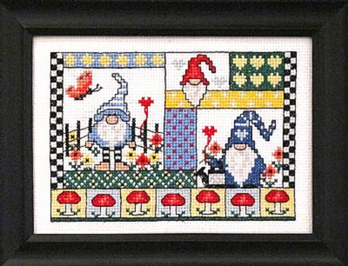 Garden Gnomes Counted Cross Stitch Chart by Designer Barbara Etsy