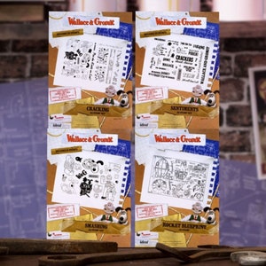 Grand Day Out Set of 4 A5 Stamp Sets Featuring Wallace & Grommit: Buy as Set or Individuals-Cracking, Rocket Blueprint, Sentiments, Smashing