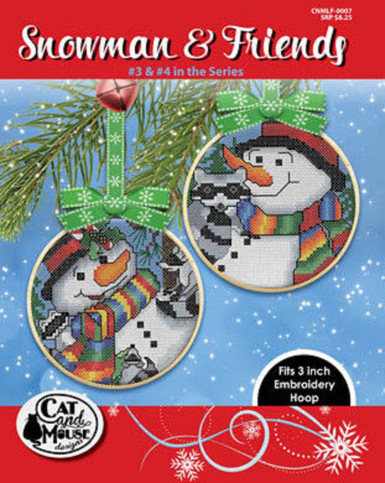 Snowman and Friends #1-2 OR Snowman and Friends #3-4--Brand New! Choice of Cat and Mouse Cross Stitch Leaflets