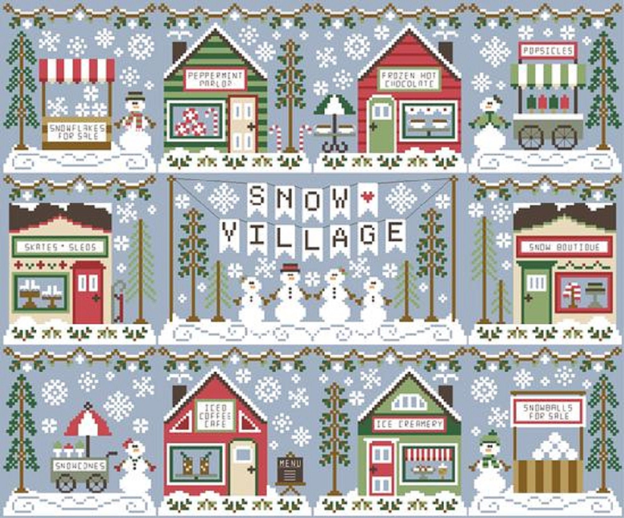 Snow Village Counted Cross Stitch Charts from Country Cottage Etsy