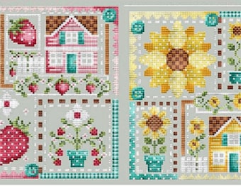 Escolha de gráficos de ponto cruz contados da Shannon Christine Designs: Patchwork de morango OU Patchwork de girassol OU Compre como conjunto - novo!