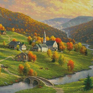 New from Artist Abraham Hunter--Artecy Cross Stitch Chart: Peace in the Valley--Choice of Sizes--Brand New--Smokey Mountains!
