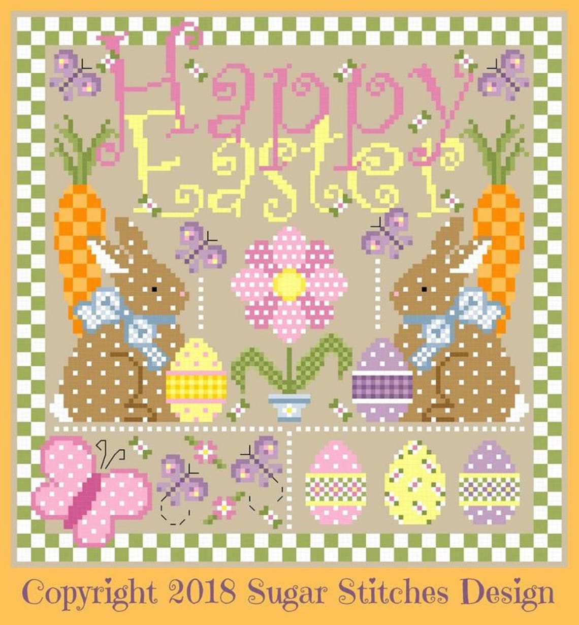Happy Easter Counted Cross Stitch Pattern Designed and Etsy