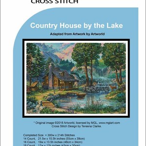 Landhaus am See gezählt Cross Stitch Diagramm Kunstwerk von Artworld veröffentlicht von Artecy Cross Stitch--Lake Cabin mit Hirsch