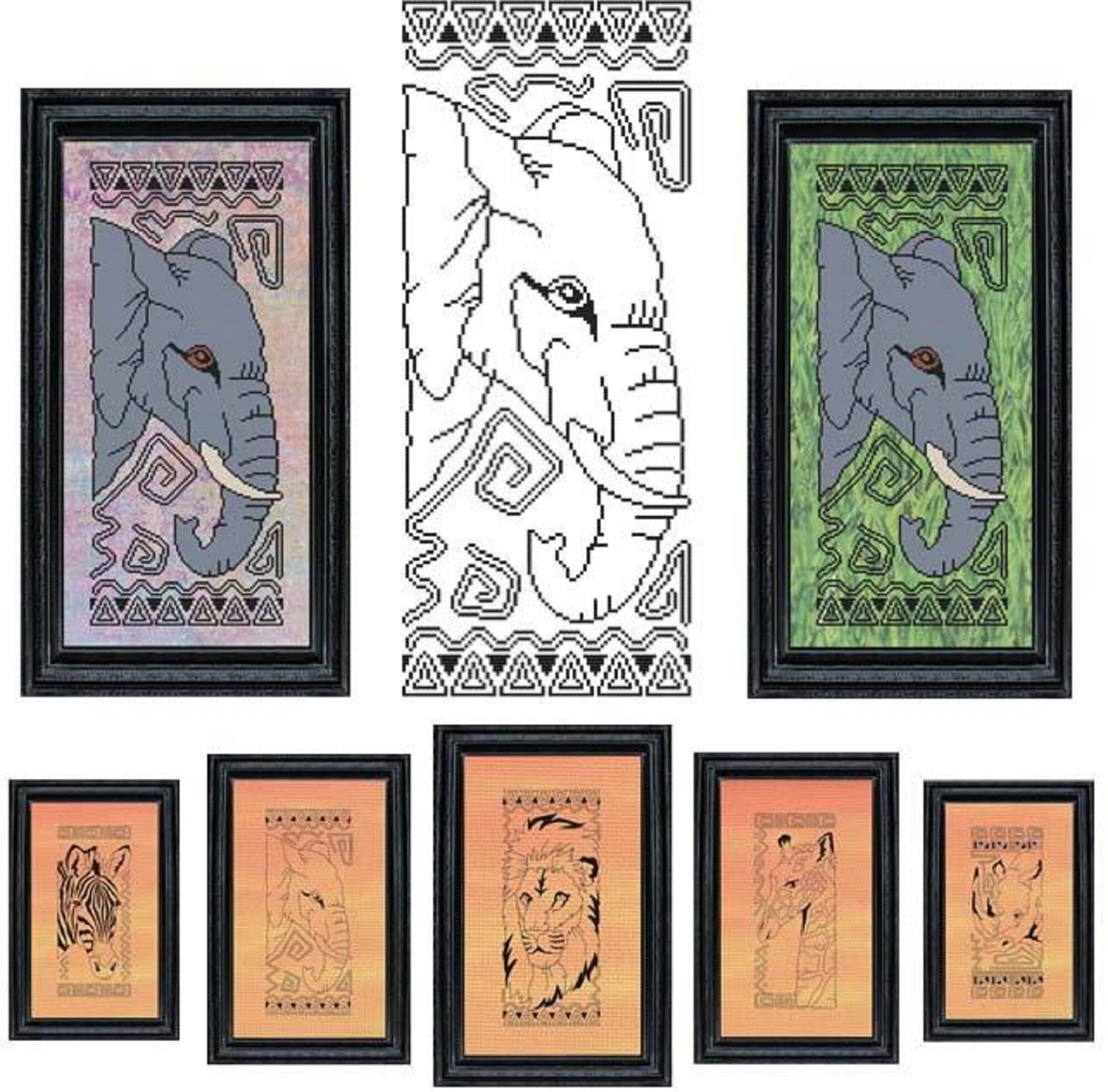 象のクロスステッチパターンアートワーク、Lorena-EmbroideryArt