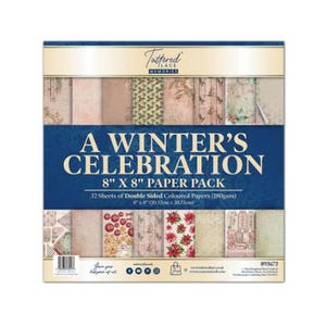 May include: A Winter's Celebration 8" x 8" paper pack with 32 sheets of double-sided colored papers. The paper pack features a variety of winter-themed designs, including snowflakes, ornaments, and holiday greetings.