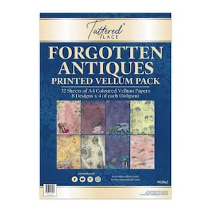 Forgotten Antiques Printed Vellum Pack by Tattered Lace (Discontinued) | 32 Sheets Approx. 8.3" x 11.7" Printed Vellum (160gsm)