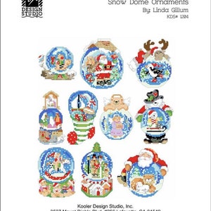 Schnee-Kuppel Ornamente gezählt Kreuzstich Diagramm von Designerin Linda Gillum veröffentlicht von Kooler Design Studio--10 Schneekugel Ornamente