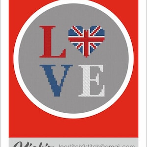 British Love Counted Cross Stitch Chart Published by Kiokiz Patterns--British Flag