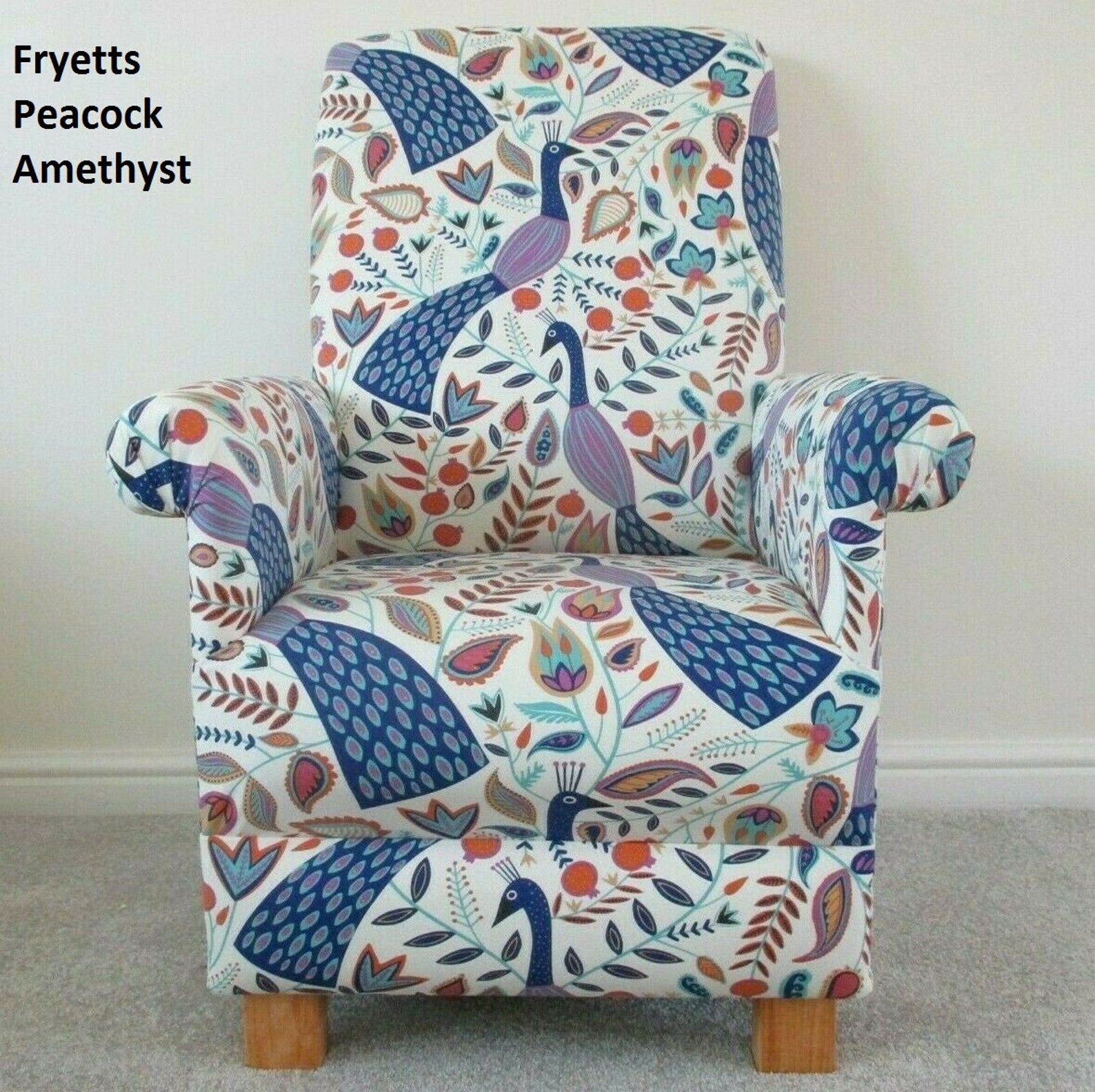 Fryetts Peacocks Fabric Adult Chair & Footstool Armchair Etsy UK