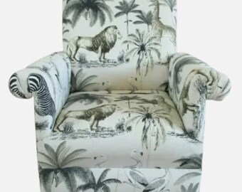 Children's Chairs in Animals Fabric Kids Armchair Safari Longleat Acacia Grey Prairie Blue Green Beige Lions Giraffes Leopards Elephants New