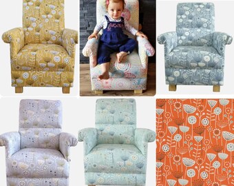 Children's Chairs Fryetts Bergen Fabric Kids Armchair Small Baby Toddler Bedroom Nursery Accent Floral Mustard Blue Grey Duck Egg Orange