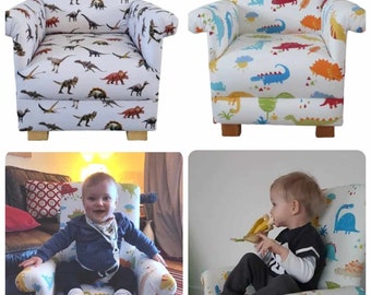 Dinosaur Fabric Children's Chairs Armchair Grey Digital Dino Prestigious Paintbox Kids Boys Child's Bedroom Nursery Small Handcrafted T-Rex